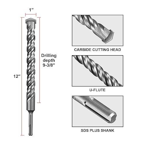 Miniatura 2 de SALI Brocas de martillo rotativo de 1 x 12 pulgadas, 5 brocas de martillo rotatorio, herramienta de agujero de mampostería para hormigón, piedra,