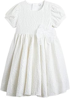 Hopscotch Girls Bow Applique Textured Party Dress in White Color Price In India