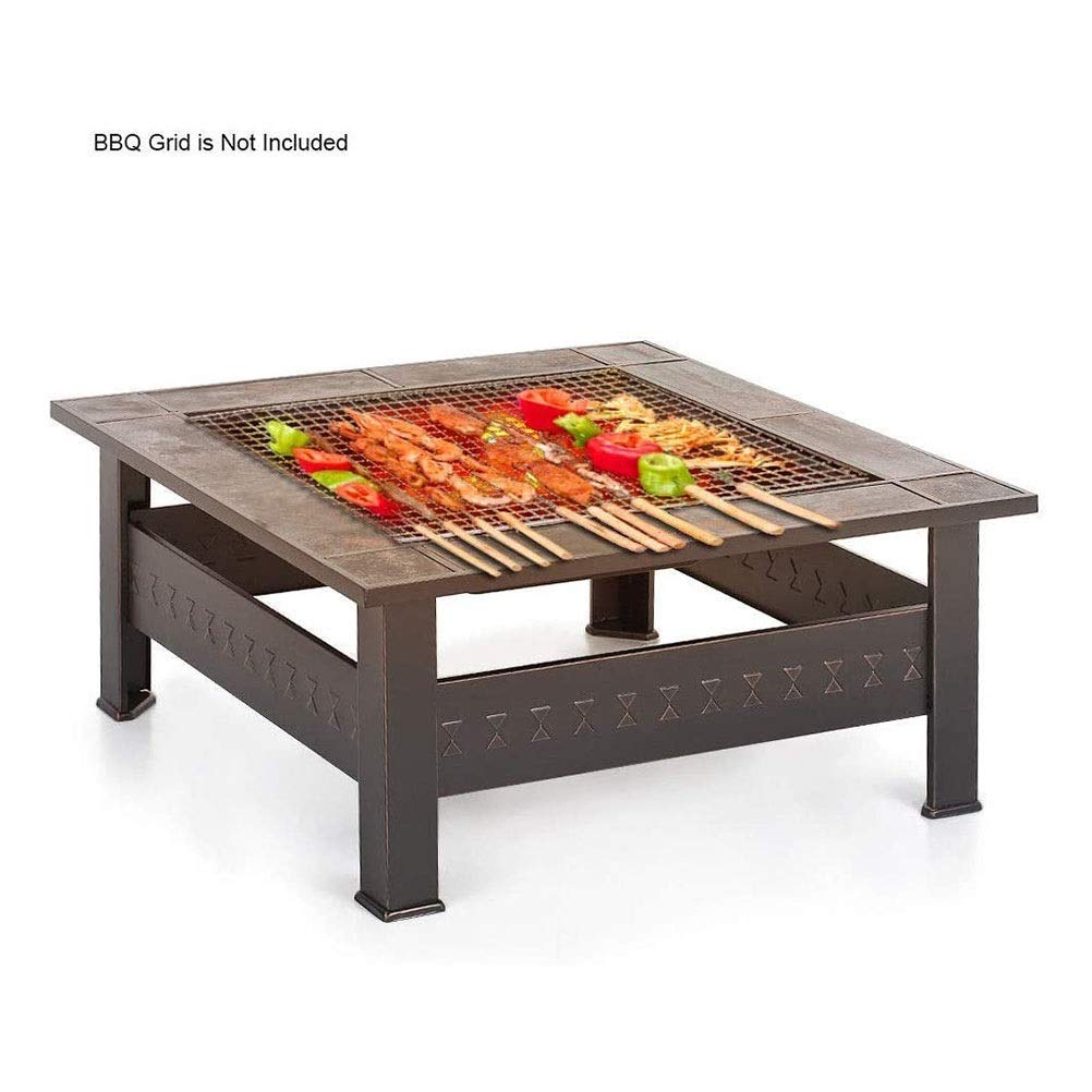 Fogatas al Aire Libre Fogata con Estante para Parrilla de Barbacoa, brasero de Metal para Exteriores Mesa Cuadrada Fogata Jardín Patio Calentador