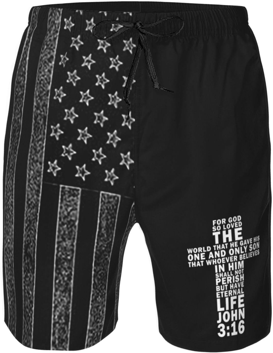 John 3:16 Bible Verse Christian Men's Swim Trunks Board Shorts Men's Beach Shorts L