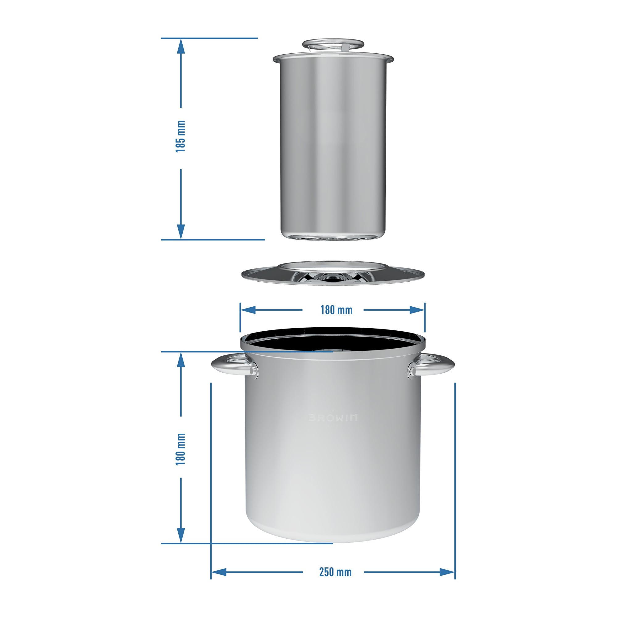 BROWIN® Fornello per prosciutto in acciaio inox 313016, 1,5 kg con termometro e pentola, stampo per prosciutto per carne sana fatta in casa