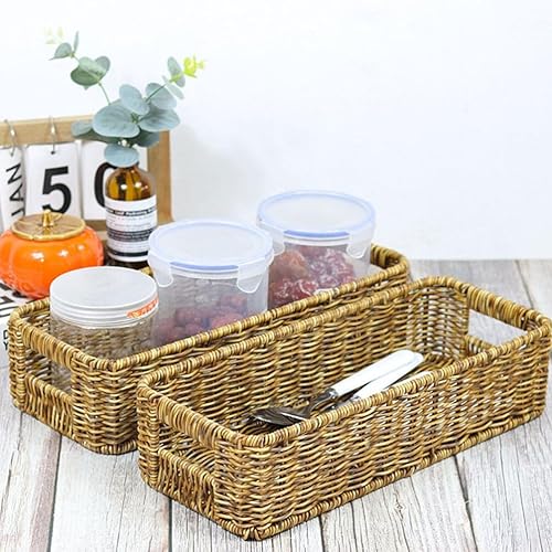 Miniatura 3 de BESTonZON Cesta de almacenamiento tejida de plástico de ratán para cubiertos de cocina, cesta de cubiertos, organizador de cajones de utensilios de