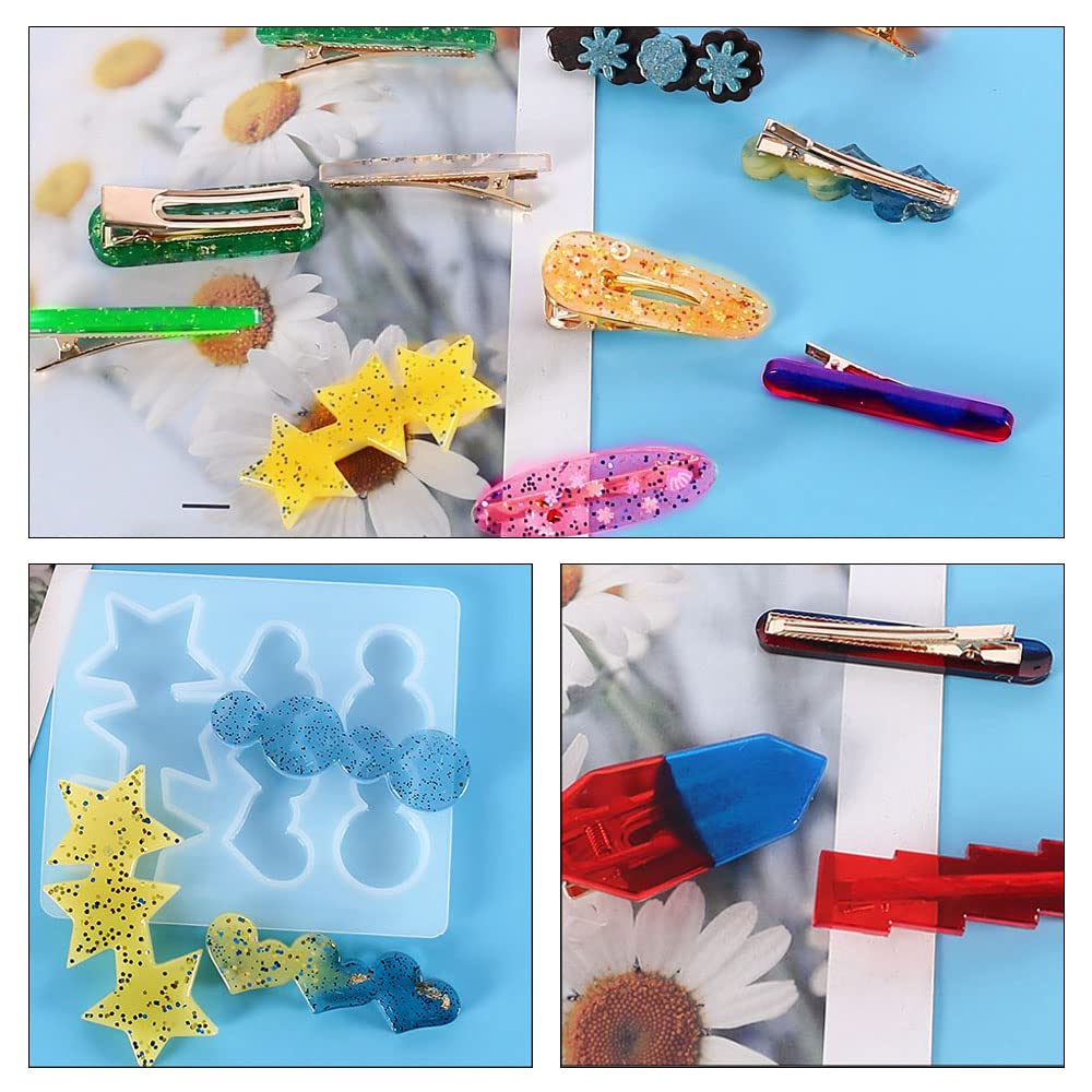 ZHONGLEFA 4 Pcs Silicone Hair Clips Resin Mold DIY Hair Pin Jewelry Casting Mold Clear Epoxy Mould for Hair Pin Making Crafts DIY Jewelry Accessories Making
