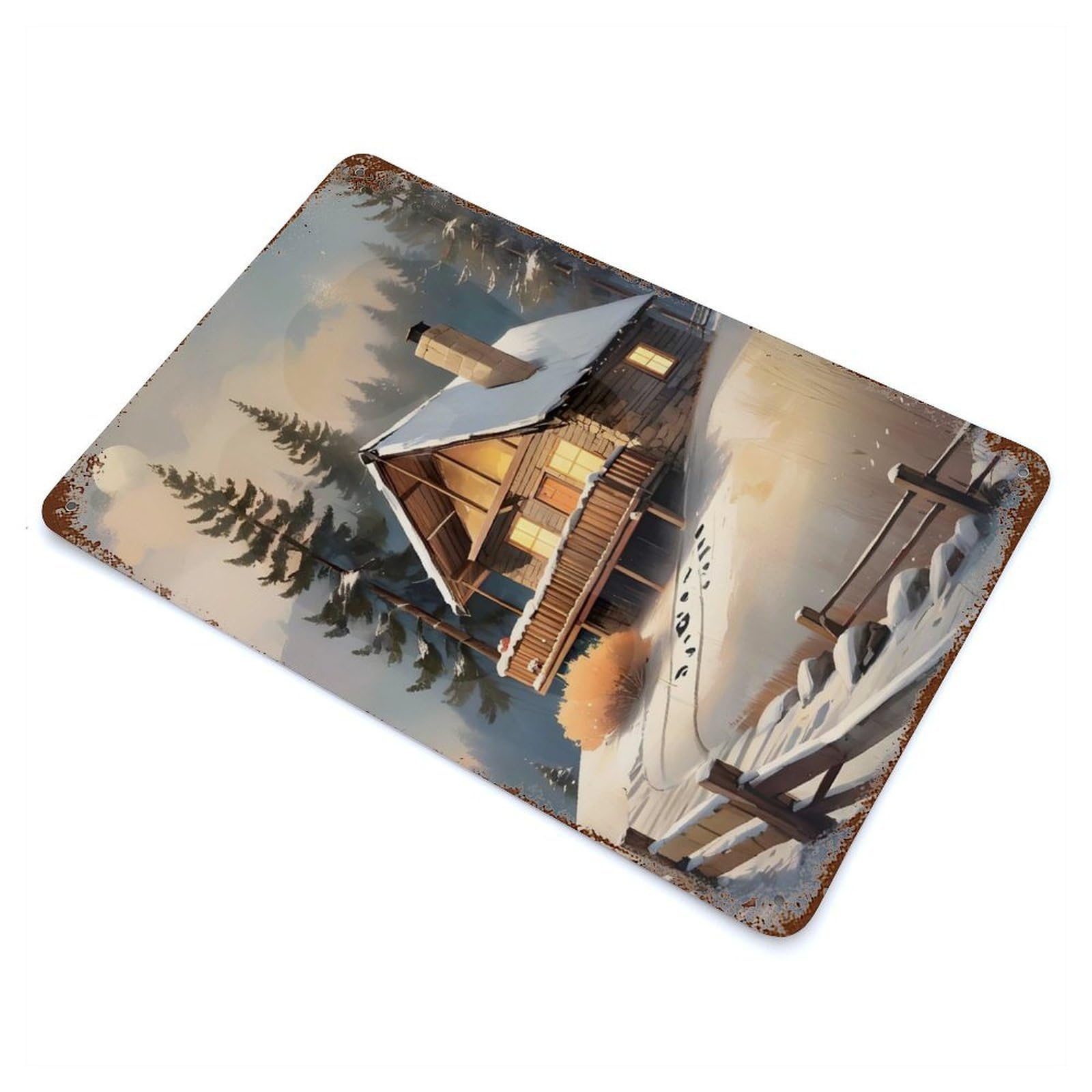 Cozy Cabin in The Snow Rust Effect Tin Sign 11.8"x7.9", Ideal for Farmhouse, Kitchen And Entryway Decor