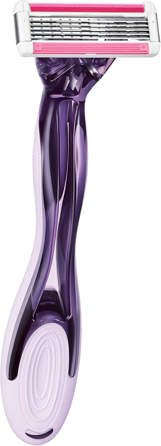 Bic Click 5 Soleil Refillable Women's Razor, 40% Recycled Plastic Handle with Rubber Grip, 2 x 3-Blade Refills - Box of 1+2, Purple - Image 3