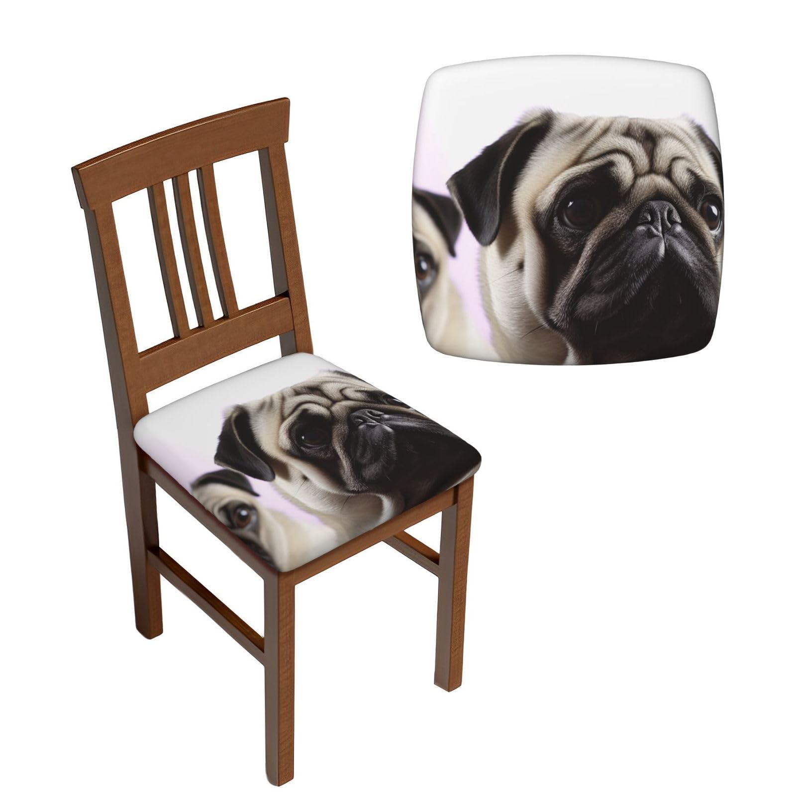 FodPand 2PCS Dining Chair Covers for Dining Room Pug Dog Chair Seat Cover Stretch Parsons Chair Slipcover Removable Washable Seat Cushion Slipcovers Cover for Kitchen Office