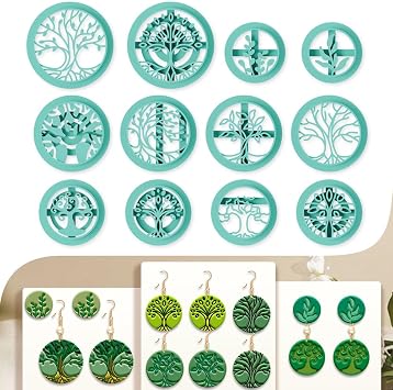 12Pcs Boho Trees of Life Polymer Clay Cutters Round Clay Earrings Cutters Polymer Jewelry Cutter for Earrings Making Birthday Party DIY Supplies