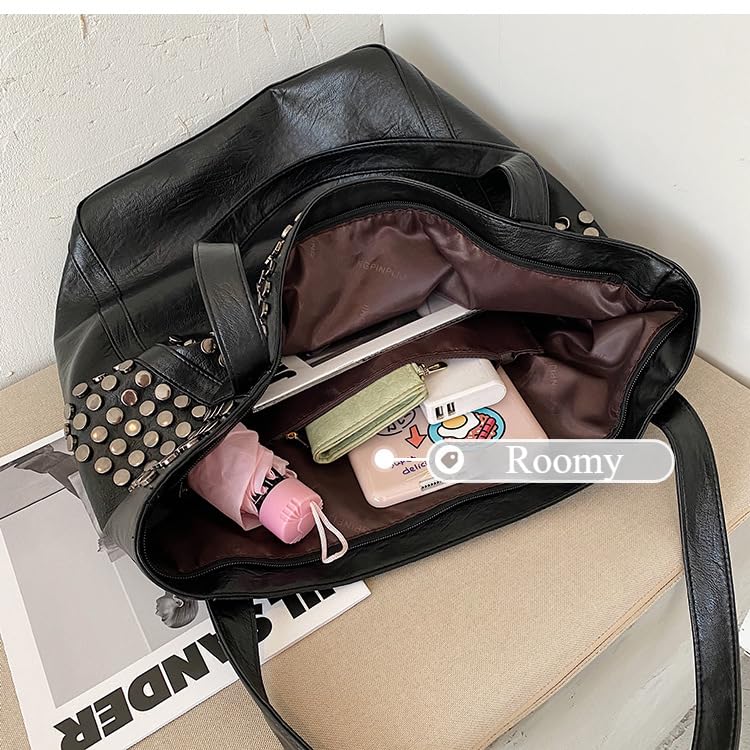 Bolso tote grande tachonado para mujer piel vegana miniatura 6
