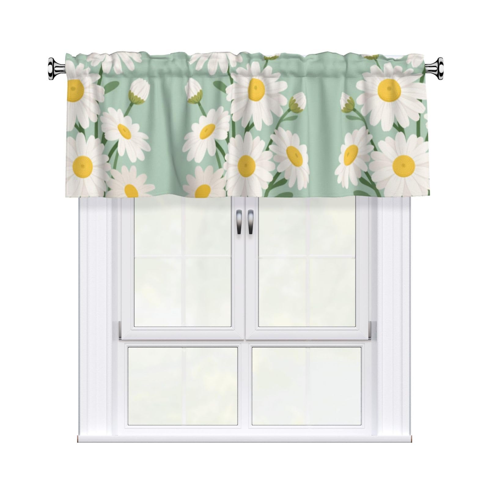 LMNGH Daisy Printed Curtain Valance for Windows,Kitchen Window Curtains Blackout Drapes Window Treatments Decorative Rod Pocket Short Curtain for Living Room Bedroom,54" W x 18" L