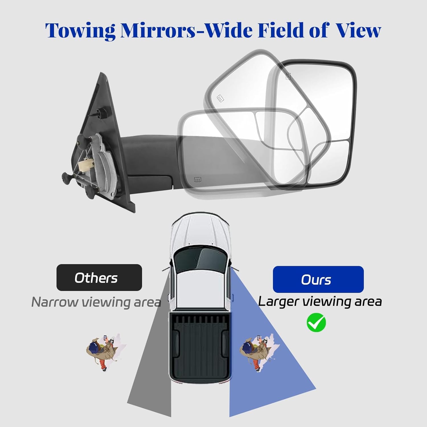 Towing Mirrors Compatible for 2005-2015 Tacoma, Amber Turn Signal, Electric Adjustable Glass, Heated, Manual Folding Pair Set