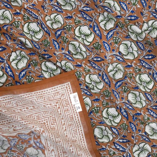 Image of TOAI Hand Block Printed Bedsheet | Bed Spread Flatsheet Bed Sheet | Pure Cotton | Queen Size 90 inchx108 inch | 210 TC Luxury Cotton | 2 Reversible Pillow Covers | Dabu Bagru | Rust Floral