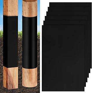 6 PCS Fence Post Protector Guard Black Wood Fence Post Rot Protection Sleeve 16.9 X 11.8 Inch Self-Adhesive Wooden Posts Shield Wraps Fits 3" x 3" to 4" x 4" Square and 3" to 5" Round Posts