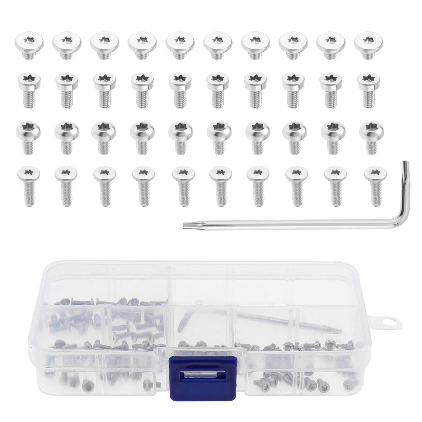 Smgda 120 PCS M2.5 Torx Screw, (M2.5x3/5/8mm) 304 Stainless Steel Pocket Blade Handle Screws Set with Plum Blossom Wrench, Shaft Pivot Pin Rivets for Machine, Furniture, Car, Bike