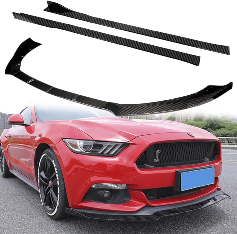 Q1-TECH, 9-Piece Front Bumper Lip & Side Skirt Extensions Diffuser Compatible with 2015 2016 2017 Ford Mustang, Front Bumper Lip Spoiler Air Chin Body Splitter ABS (Matt Black)