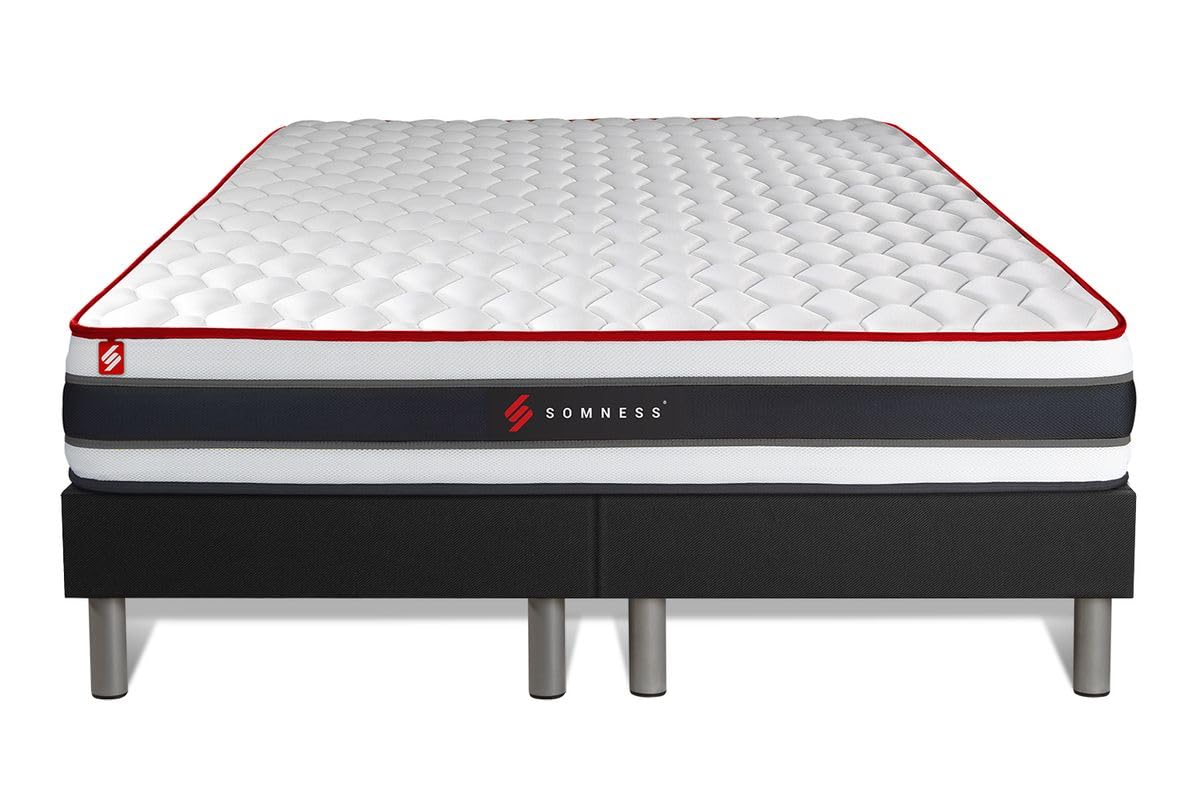 Ensemble Double sommier + Matelas Energy Ressorts ensachés et mémoire de Forme 160x200 | Epaisseur : 22 cm | Confort : Ferme