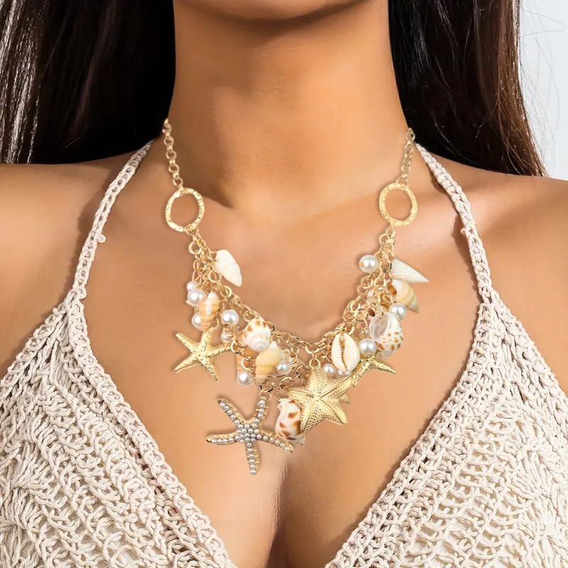 Mermaid Costume Jewelry Set Containing imitation pearl starfish conch shell necklace, bracelet, and earrings Suitable for women Cosplay beach travel beach jewelry - Image 4