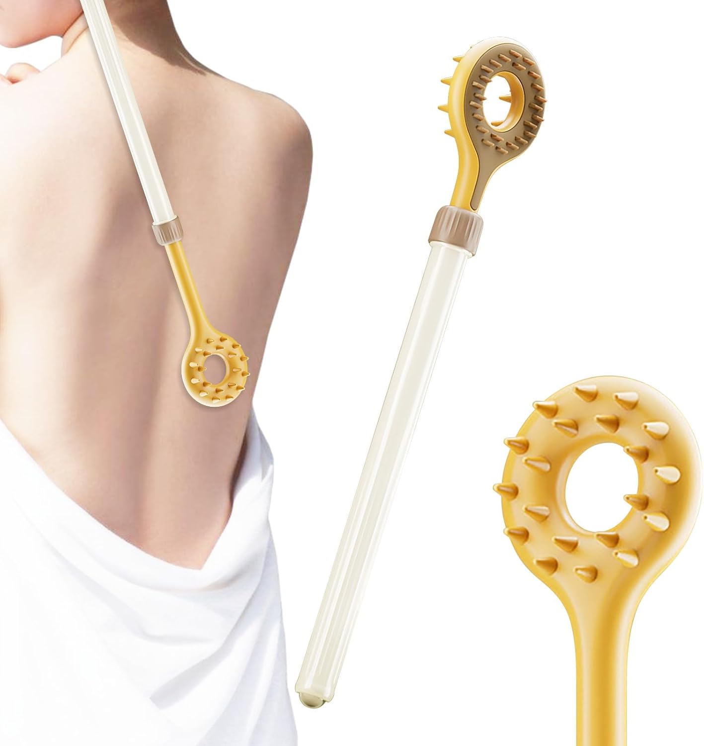 Extendable Back Scratcher with Bottom Massage Beads, Double Sided Itch Reliever Telescopic Backscratchers, Effortless Expandable Deep Soothing Scratch, 1 Piece