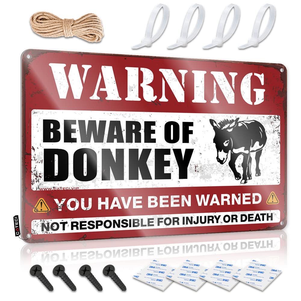 HELIOFORGE Cave Door Sign Beware Of Donkey Sign Garage Signs Funny Man Cave Signs And Decor(30X40CM)