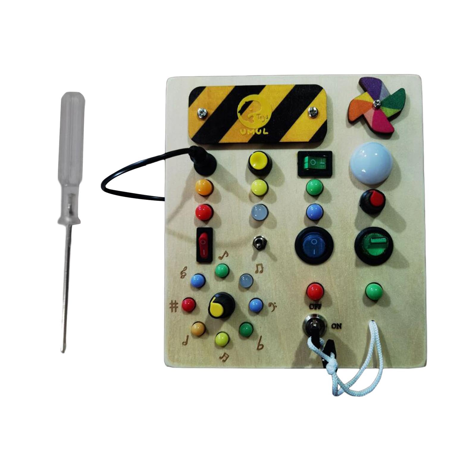 Busy Board Lernspielzeug Holz Kinder Schalter Steckbrett Knöpfe LED DIY Zubehör zur Förderung der Feinmotorik für Reisespielzeug