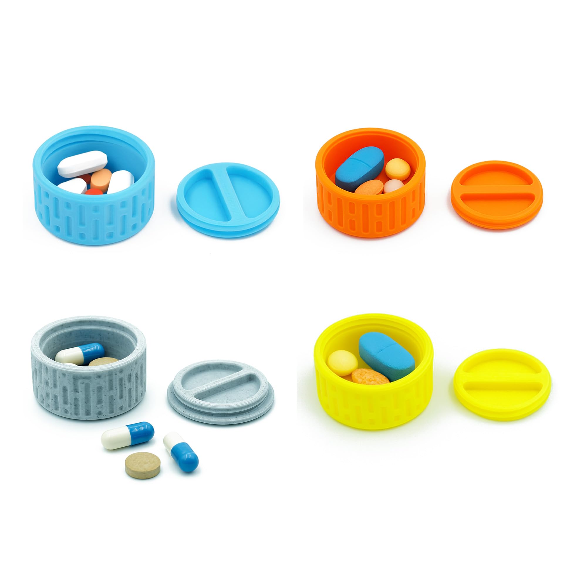 3D Printed Pill Box | Compact Round Medicine Organizer with Dual Compartments | Marble Finish | Travel-Friendly & Eco-Friendly | Pack of 4 (Marble-Skyblue-Yellow-Orange, Small)-image-35