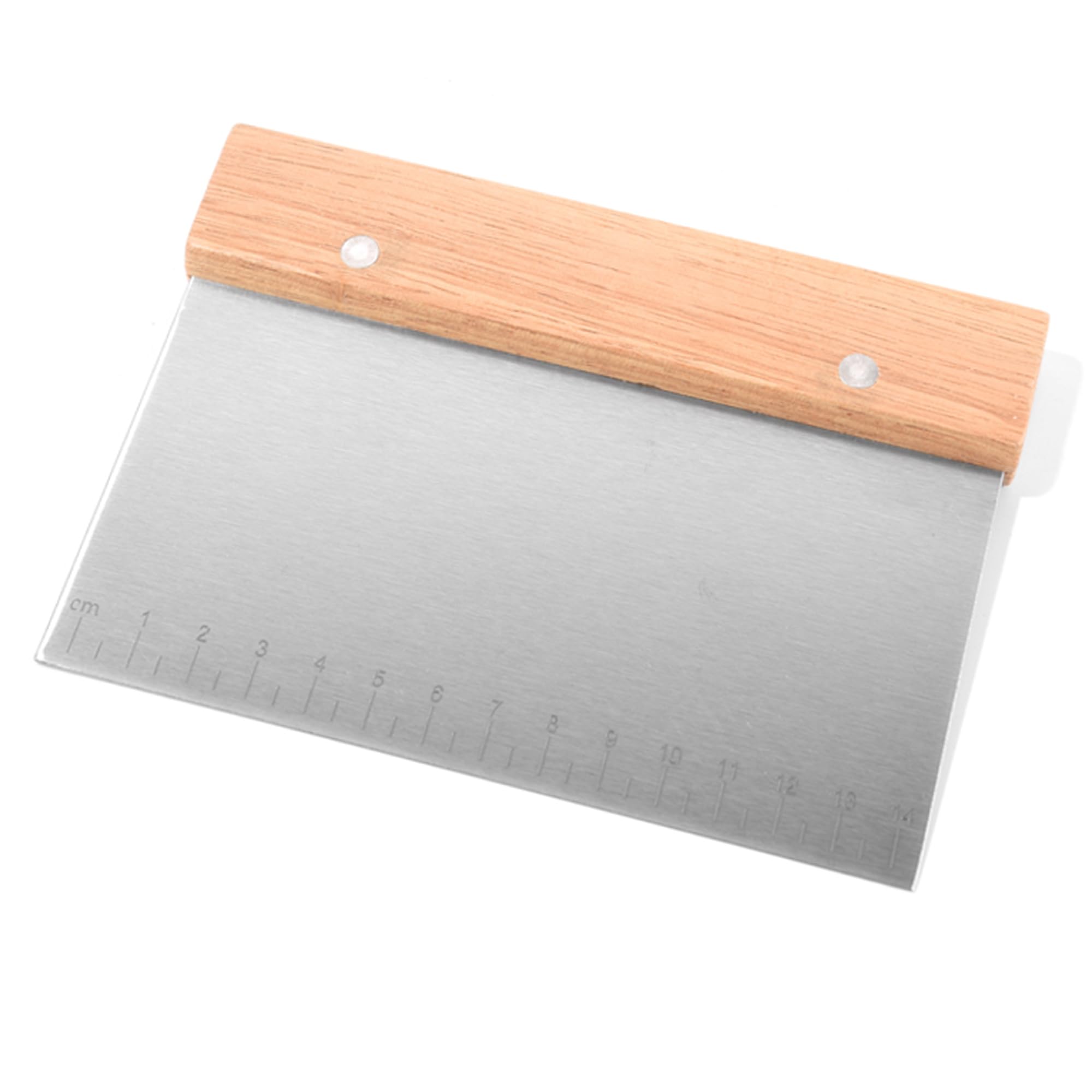 Promosyonca Metal Hamur Kazıyıcı, 14 cm Ölçekli, Ahşap Saplı, Paslanmaz Çelik