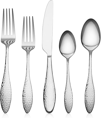Alata Emma - Juego de cubiertos de 20 piezas de 1810, juego de cubiertos martillados, acero inoxidable resistente, utensilios de cocina modernos,
