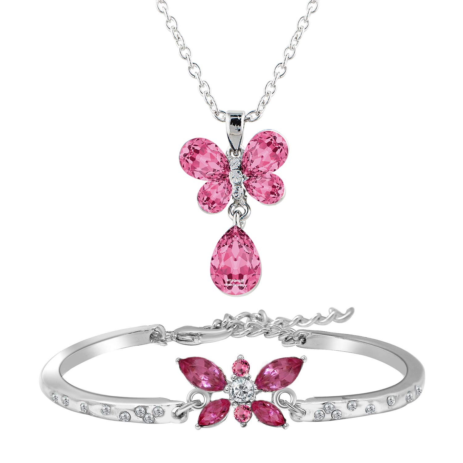 Mahi Combo of Pink Bracelet and Butterfly Pendant with Crystals for Women (CO1104884R) (B07MW1YX74) Amazon Price History, Amazon Price Tracker
