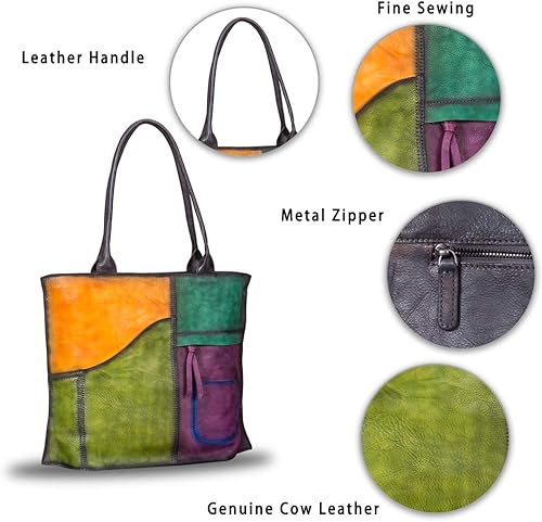 Miniatura 6 de IVTG Genuinel Leather Shoulder Bags Women Vintage Handmade Tote Bag Purse Top Handle Large Capacity Satchel