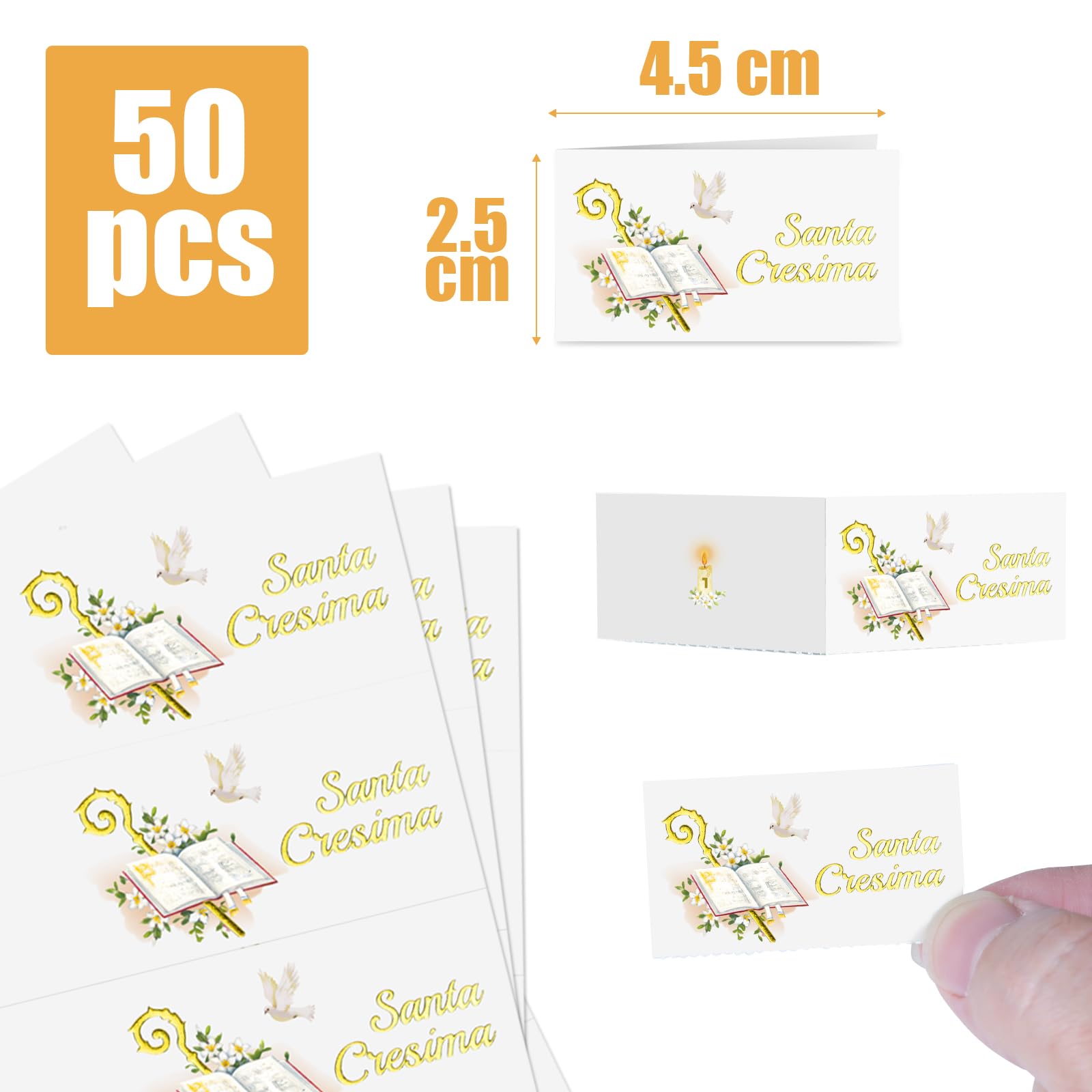 50 Bigliettini Bomboniere Prima Comunione - Colore Oro - Per Confetti E Regali - Non Personalizzati - Foto 4