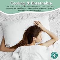 Vista 4 de Protector de colchón de rayón de bambú con cremallera + 2 protectores de almohada, 100% impermeable, refrescante, tamaño King, tela ultrasuave