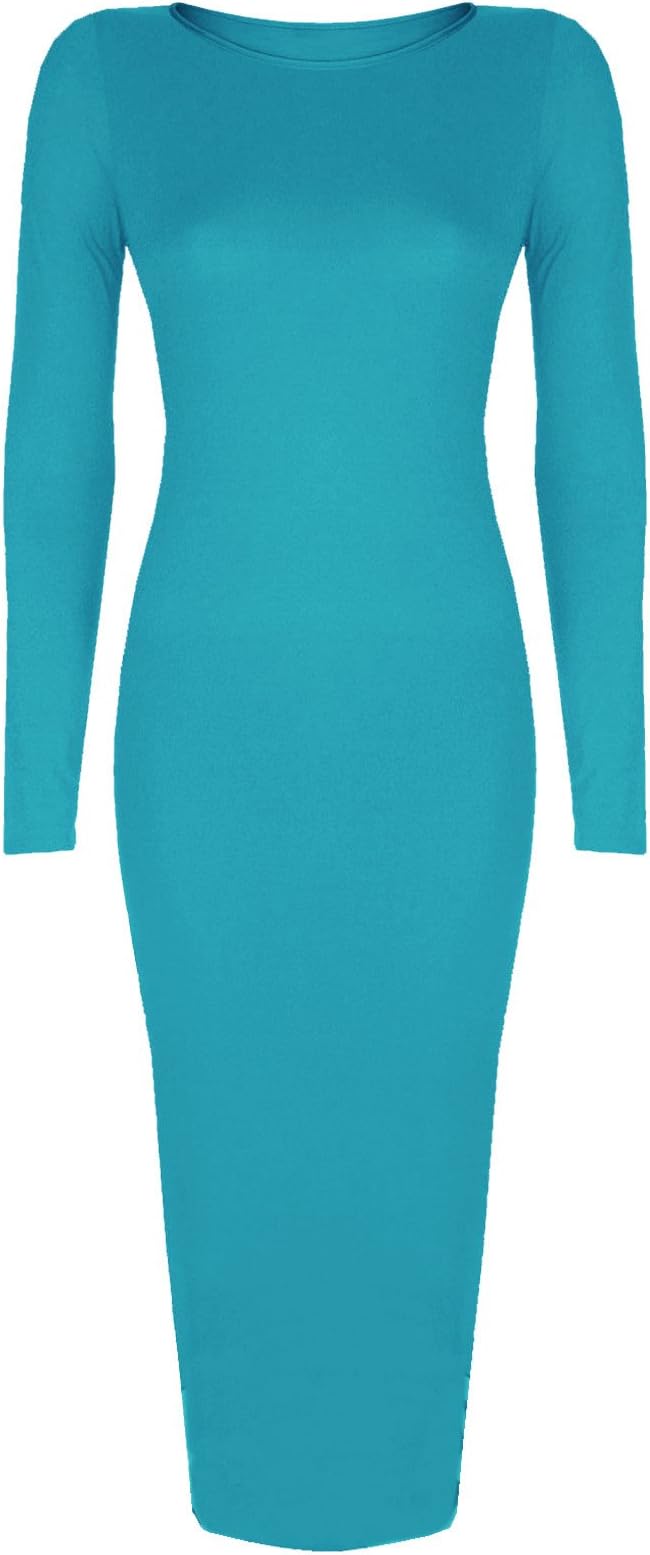 Women's Inspired Long Sleeve Bodycon Midi Calf Length Dress L/Xl 16-18 Turquoise