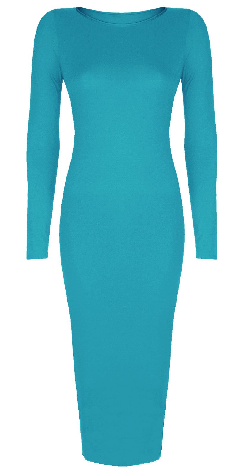 Women's Inspired Long Sleeve Bodycon Midi Calf Length Dress L/Xl 16-18 Turquoise