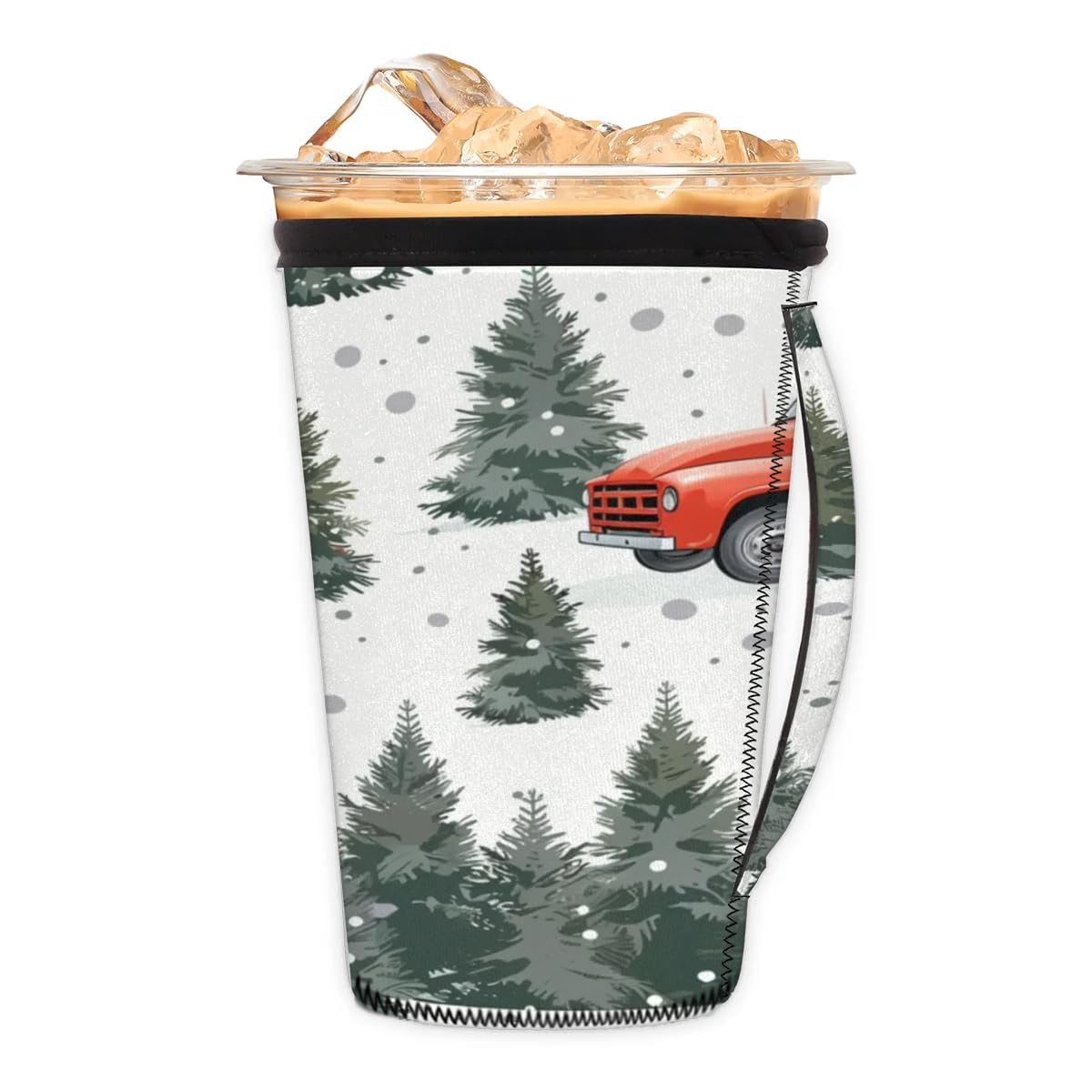 Truck Christmas Tree Snowflake M Reusable Iced Insulator Coffee Sleeves Neoprene Insulated Sleeves With Handle Coffee Sleeves for Iced Coffee Cups Drinks