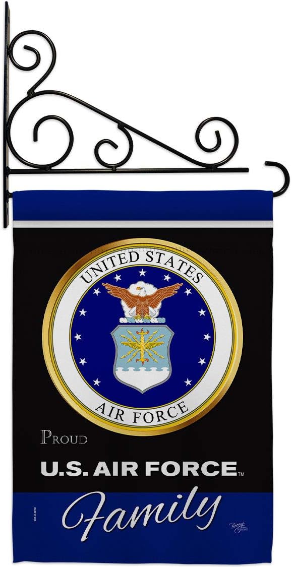Air Force Proudly Family Garden Flag Set Wall Holder Armed Forces USAF United State American Military Veteran Retire Official Small Gift Yard House Banner Double-Sided Made In USA 13 X 18.5