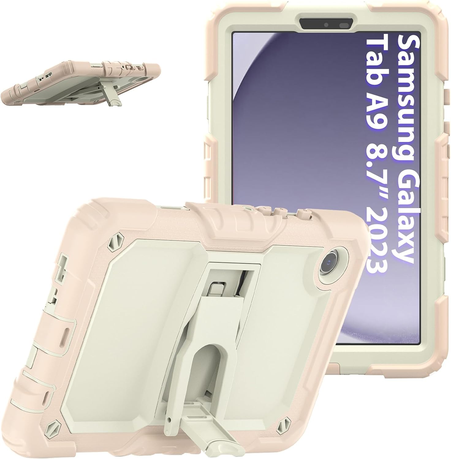 For Galaxy Tab A9 Case, Samsung Galaxy Tab A9 SM-X110/X115/X117 Cover, 8.7 Inch Pokaas Tablet Case with Stand Function, Triple Layer Construction with Shoulder Strap, Adjustable Hard Case, Drop Proof