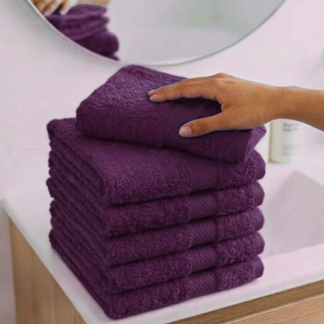 Crystal Tex Premium flannels/face cloths 100% Cotton Washcloths (30x30 cm 600 GSM) โ Soft Flannel Face cloth, Face Towels for Beauty Routine, (Face flannels pack of 6, Purple)