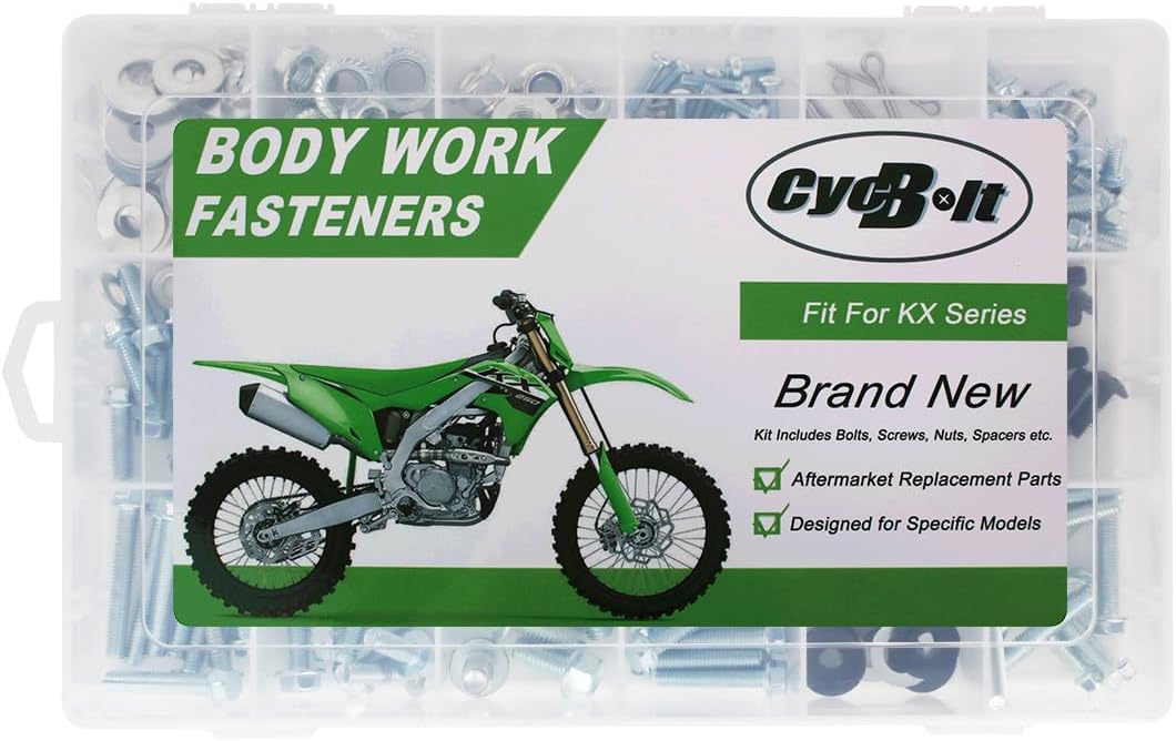 Dirt Bike Body Bolt Set Compatible with KX250F KX450F KX250 KX500 KX450X KX250X KX125 KX60 KX65 KX80 KX420 KX85 KX100 KX112 Bodywork Screws 250 PCS Body Screw Kit Bolts Fastener Kits