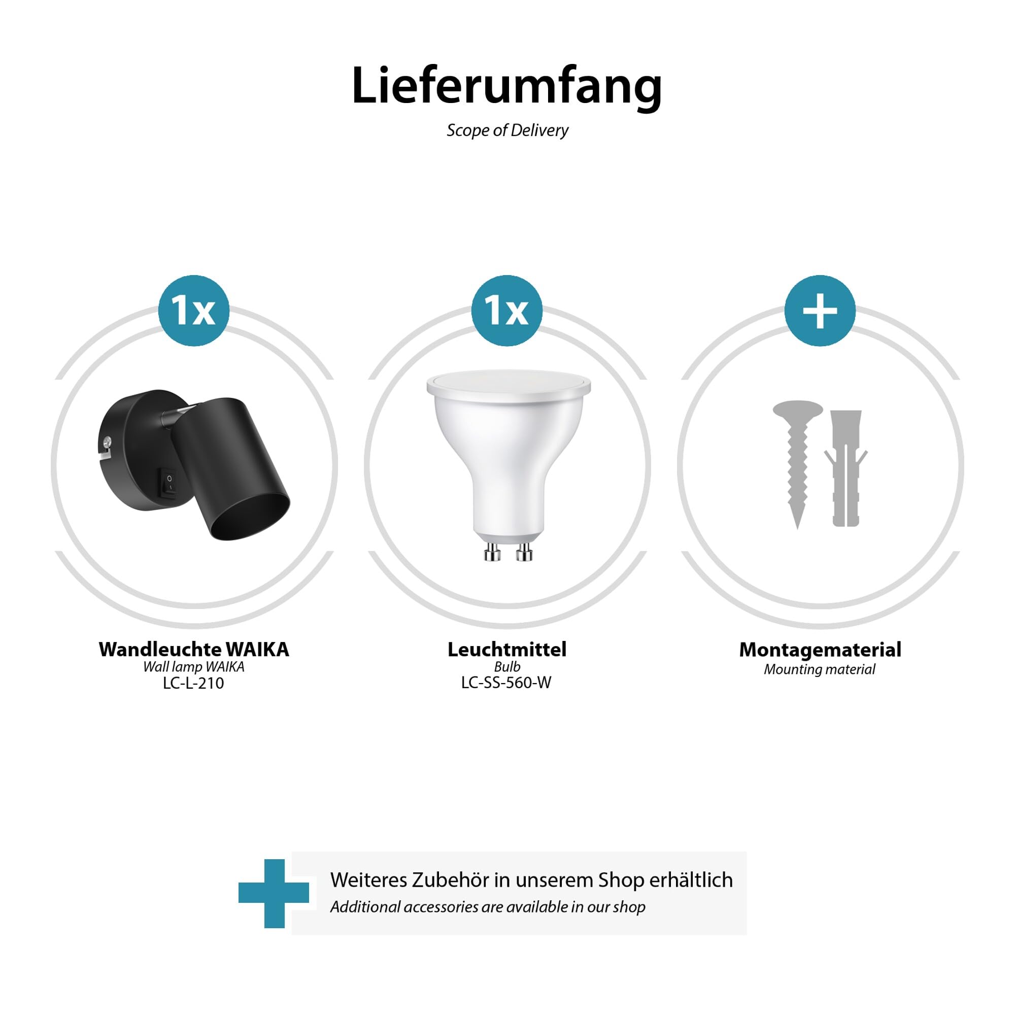 ledscom.de 2 wall spot WAIKA, Single-Flame, with Switch, GU10, Black matt, incl. 630lm LED GU10 lamp, White - Image 4