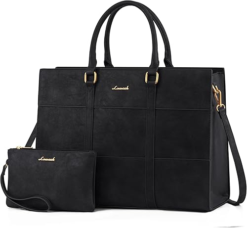 LOVEVOOK Bolsa para laptop para mujeres de 15.6 pulgadas, bolsa tote para laptop, bolsas de trabajo vintage de cuero para mujeres, bolsa profesional