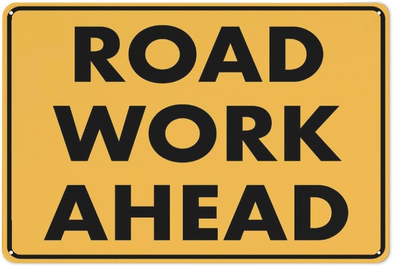 Road Work Ahead Rust Free Aluminum Sign - Pre-Drilled Holes Decor for Business, Workplace, Home Construction Road - 12x16 Inch​