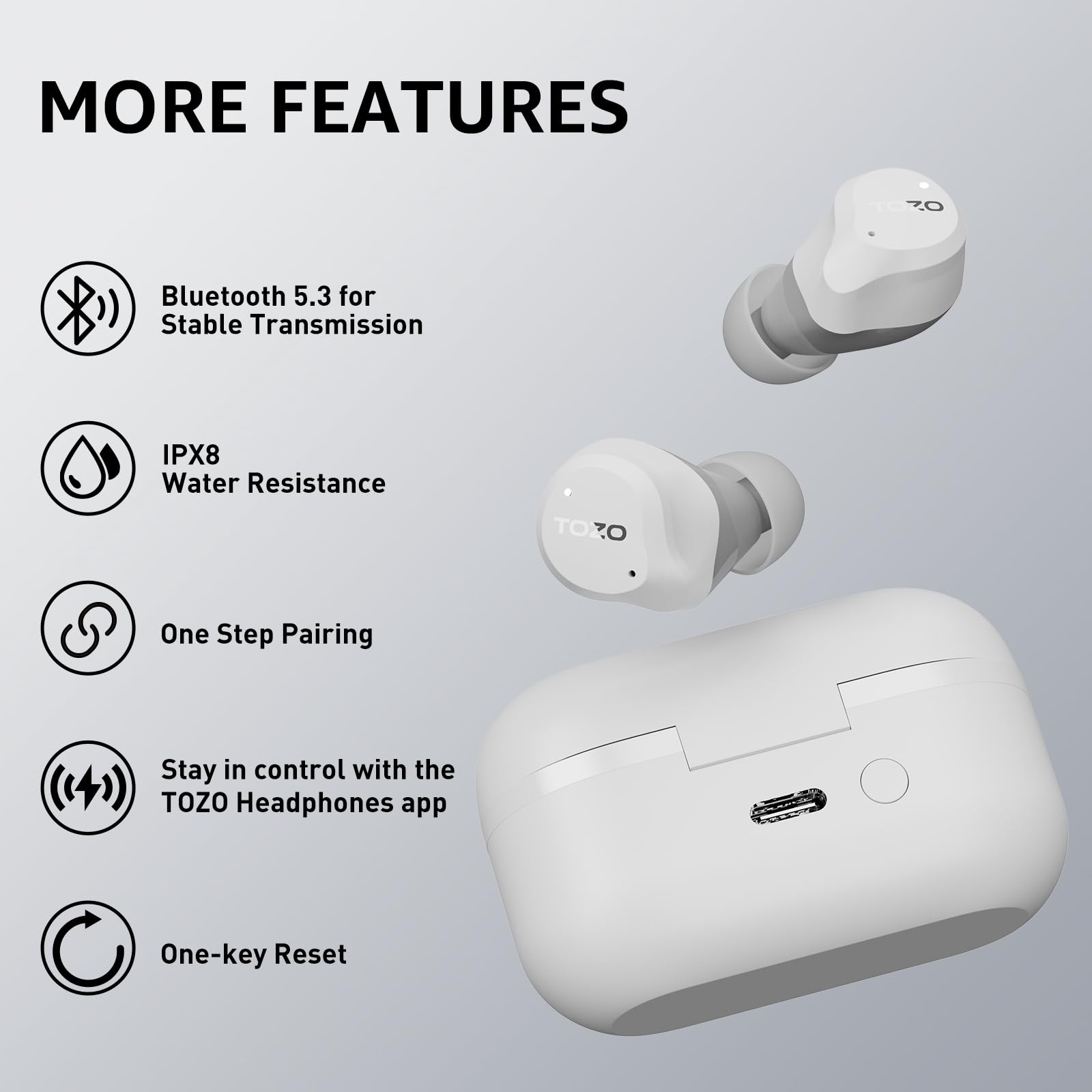 Cuffie TOZO Hybrid Bluetooth 5.3 | ANC Ibrido 45dB, 6 Microfoni ENC, OrigX 2.0, 59h Autonomia, IPX8, Schermo LED
