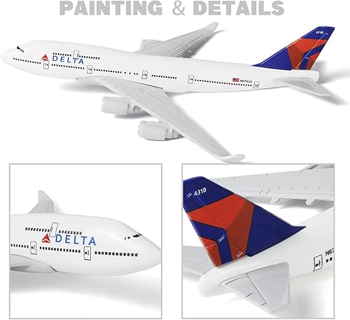 Miniatura 4 de QIYUMOKE Boeing 747 Delta Airlines 1400 Modelo de avión de metal fundido a troquel con soporte Airlines Modelo Avión Pantalla de aleación Kit de