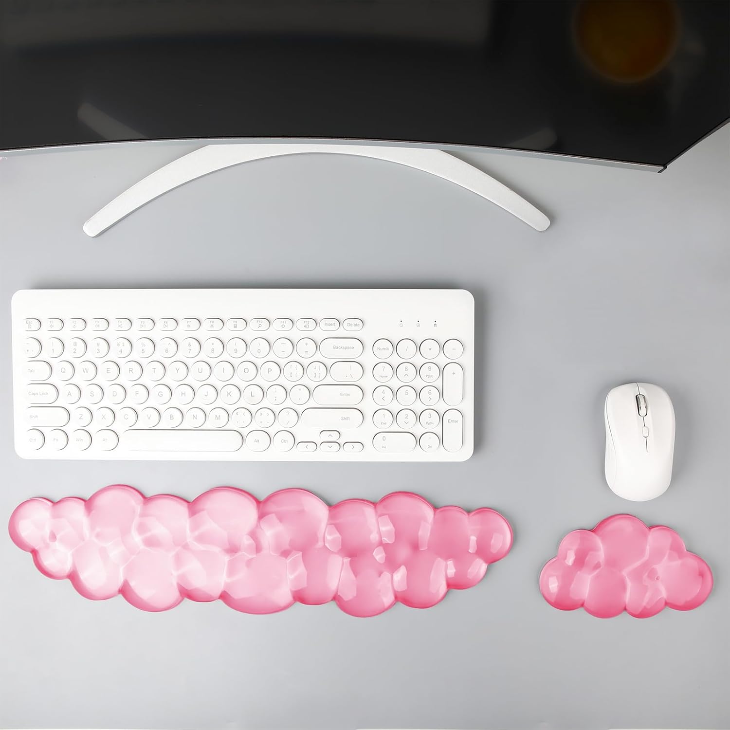 Ergonomic Cloud Gel Keyboard and Mouse Wrist Rest Set, Clear Pink Wrist Rest for Keyboard, Comfort Wrist Support pad for Typing and Gaming