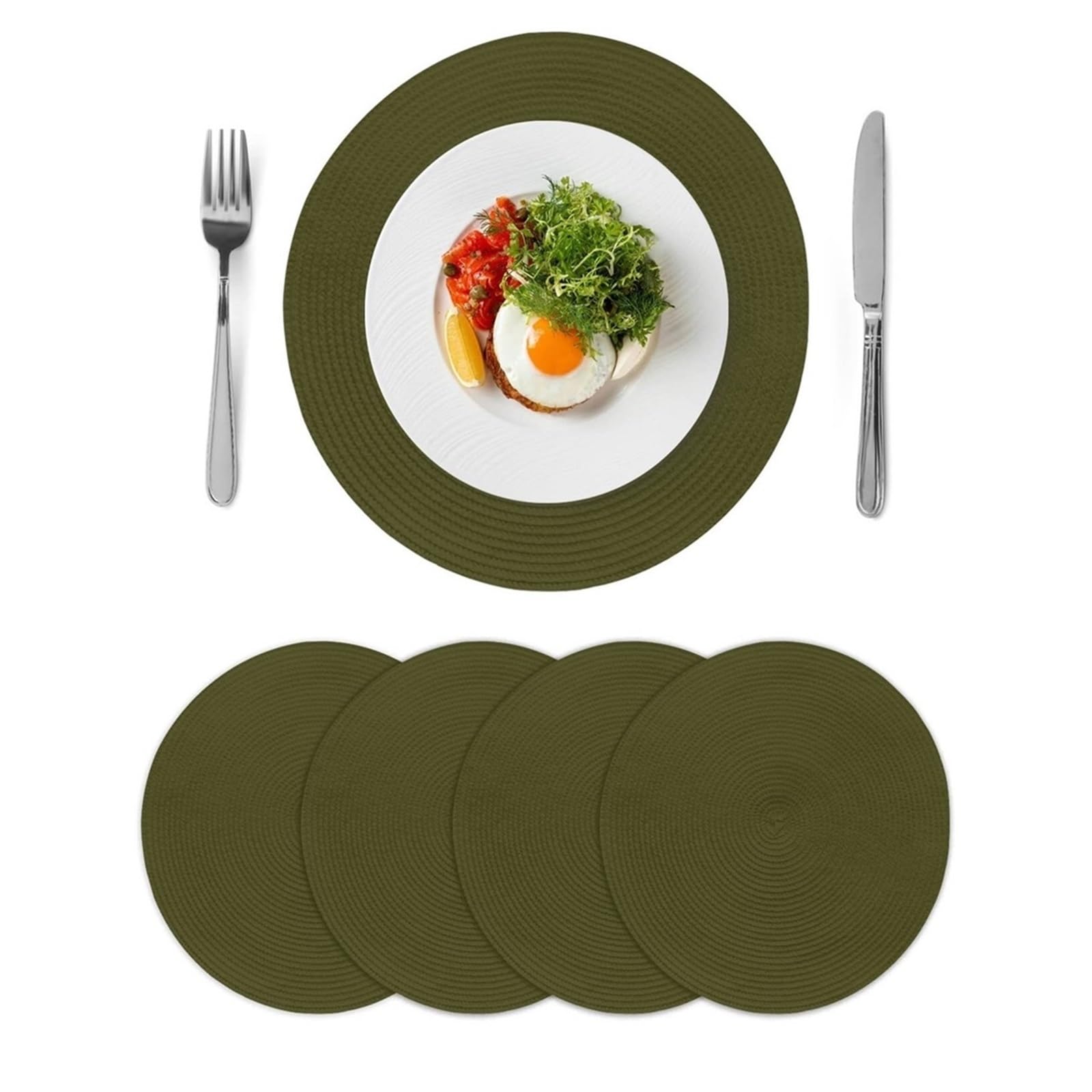 Luvafey One Color 4Pc Circle Braided Woven Solid Color Table Placemats
