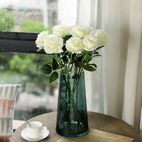 Miniatura 2 de Laelfe 12 rosas artificiales de seda de tallo largo para decoración del hogar, boda, baño, cocina