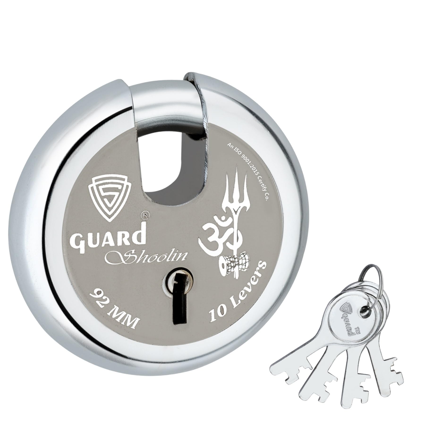 Heavy Duty Shutter Locks for Shop|, Main Gate| Main Door| Godowns| Offices| Warehouse| Trucks- Silver,Laser Print Design (TRISHUL-92MM-10 Lever)-picture-24