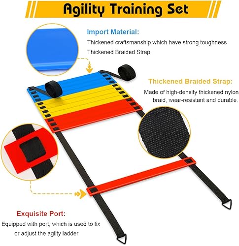 Miniatura 3 de Juego de entrenamiento de agilidad de velocidad de fútbol, escalera de agilidad de 20 pies, conos deportivos 1216 y entrenador de patada de fútbol,
