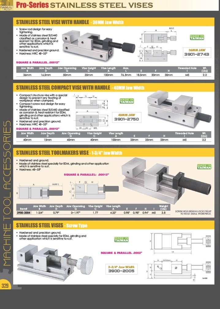 HHIP 3900-2007 tornillo de banco de acero inoxidable EDM, mandíbula de 1 pulgada