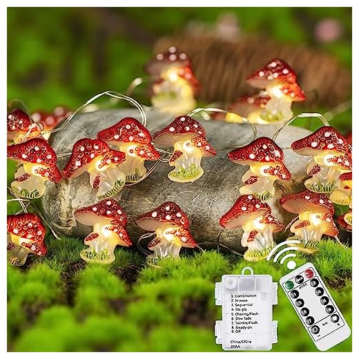 KAiSnova Mushroom Decor Cottagecore Room Decor 10FT 30LEDs Mushroom String Lights Battery Powered Mushroom Fairy Light with Remote and Timer for Bedroom Dorm Party Christmas Wedding Patio Decoration