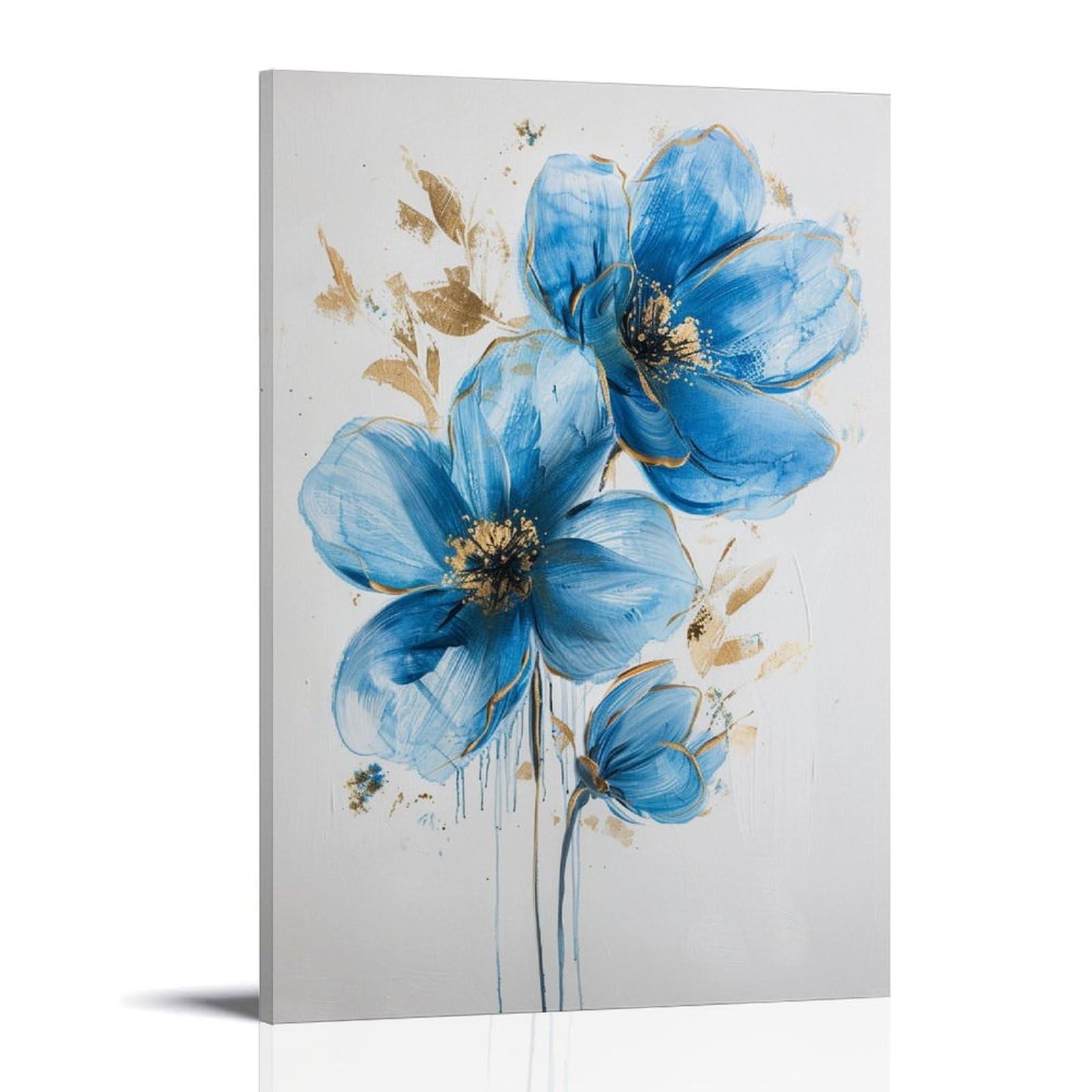 FYFMUSHE Abstract Flowers Canvas Wall Art Paintings Watercolor Blue Floral Pictures Pictures on Canvas Prints Framed Ready to Hang Artwork for Bedroom Home Decor 16x24inch(40x60cm)